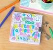 Colourful secret diary with cute cartoons illustrations and a padlock on the cover.