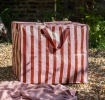 Pink and brown striped jumbo storage bag with handle