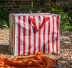 Blue red striped jumbo storage bag with handle