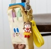 Strawberry girl bag charm with yellow polka dot skirt, silicone wrist strap and keyring