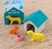 Wooden pet play set with dog, cat, kennel, bowl and illustrated storage box