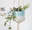 Large Aqua Marine Dipped Macrame Plant Pot