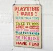 Playtime Rules Hanging Metal Sign