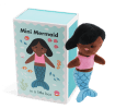 Mini mermaid soft toy placed beside a small illustrated box with mermaid design