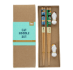 Cat-themed chopsticks set with two ceramic rests in a gift box.
