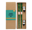 Green bamboo-themed chopsticks set with two panda ceramic rests in a gift box.