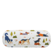 Glasses case with playful illustrated dogs and trees on a light background