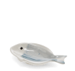 Blue and white ceramic fish‑shaped trinket dish.