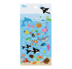 Sheet of colourful sea animal puffy stickers featuring dolphins, whales, fish, sharks, turtles and other ocean creatures.