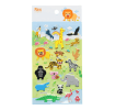 Sheet of colourful 3D puffy safari animal stickers featuring lions, giraffes, elephants, zebras, monkeys, crocodiles 