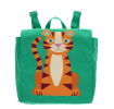 Green children’s backpack with colorful tiger design.