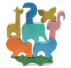 Colourful animal-shaped stacking chalks arranged in a balanced tower.