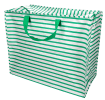 Large jumbo storage bag with green horizontal stripes and green handles.