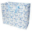 Large storage bag with a light blue gingham pattern and blue bow illustrations with handles.
