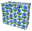 Large storage bag with a blue floral pattern and blue handles.