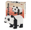 Completed panda brick model displayed beside its packaging box.