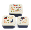 Set of three snack boxes with cream lids featuring playful dog illustrations 