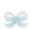 Hair claw clip featuring a pretty bow design in blue, with hints of marbling and translucence.