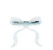 Hair clip featuring a pretty bow design in blue, with hints of marbling and translucence. 