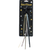 Black glitter star wand with long ribbons on star-patterned cardboard backing.