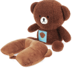 Brown plush teddy bear travel toy with a fold‑out neck pillow, shown sitting upright.