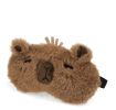 Light brown plush capybara‑shaped travel eye mask with stitched facial details