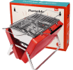 Red portable bbq suitcase placed with a retail box