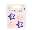 Purple and pink star hair clips on display card.