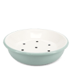Round two-part soap dish with drainage holes in sage green.