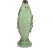 Green fish-shaped glass bottle with embossed scale pattern and cork stopper