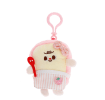 Plush toast bag charm with pink clip, pink spotty bow