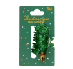 Green Christmas tree-shaped hair claw clip on festive retail packaging.