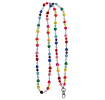 Colourful beaded phone chain with multicoloured heart-shaped beads and a metal clasp.
