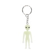 Glow-in-the-dark alien keyring with silver chain and key ring