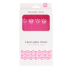 Pack of four reusable glass drinking straws with bow toppers and cleaning brush 