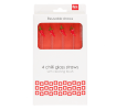 Pack of four reusable glass drinking straws with red chilli toppers and cleaning brush 