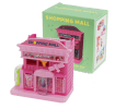Pink toy shopping mall play set with miniature storefront and packaging box