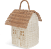 White and natural rattan house-shaped basket with carry handle
