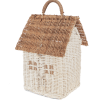 White and natural rattan house-shaped basket with carry handle