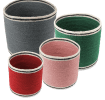 Set of four nested woven jute baskets in grey, green, pink and red