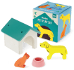 Wooden pet play set with dog, cat, kennel, bowl and illustrated storage box
