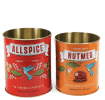 Set of two retro-style storage tins with allspice and nutmeg spice label designs
