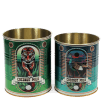 Set of two coconut milk storage tins with tiger and bird illustrations in retro-style designs
