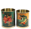 Set of two vegetable broth storage tins with colourful harvest vegetable illustrations