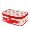 Cherry print insulated lunch bag with red zip fastening and carry handle 