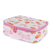 Unicorn print insulated lunch bag with red zip fastening and carry handle.