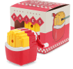 Hand-crank fries-shaped pencil sharpener with red and yellow design and packaging.
