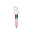 Unicorn four-colour pen with pastel pink grip and 3D unicorn topper.