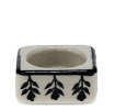 Square ceramic tealight holder with black leaf pattern 