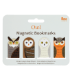 Owl magnetic bookmarks set featuring four owl designs in assorted colours and patterns